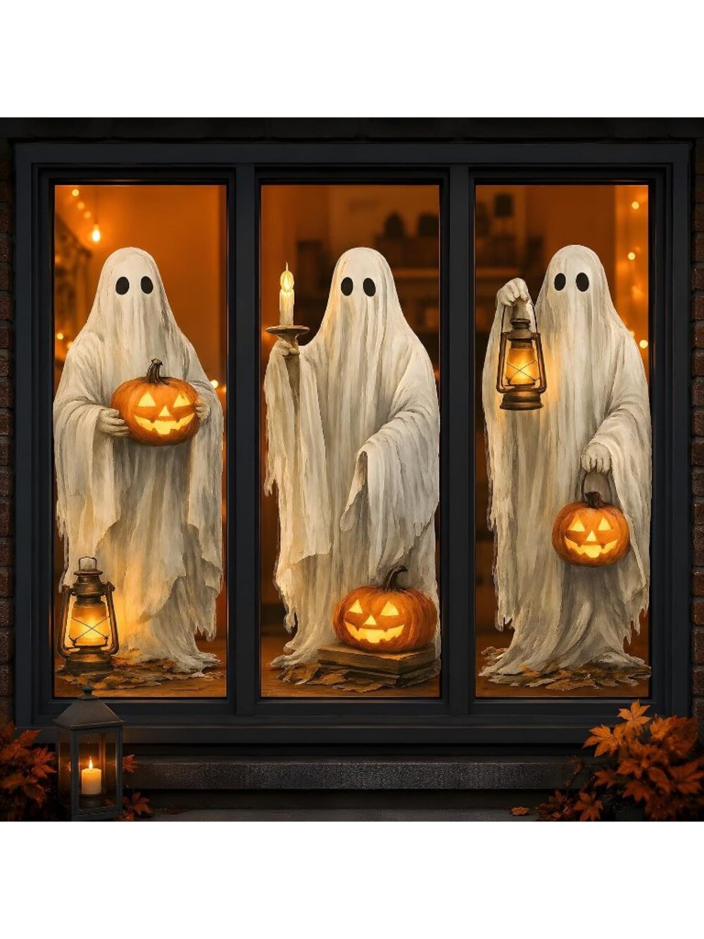 Halloween Decorations Ghost Window Clings White Orange for Halloween Party Decor